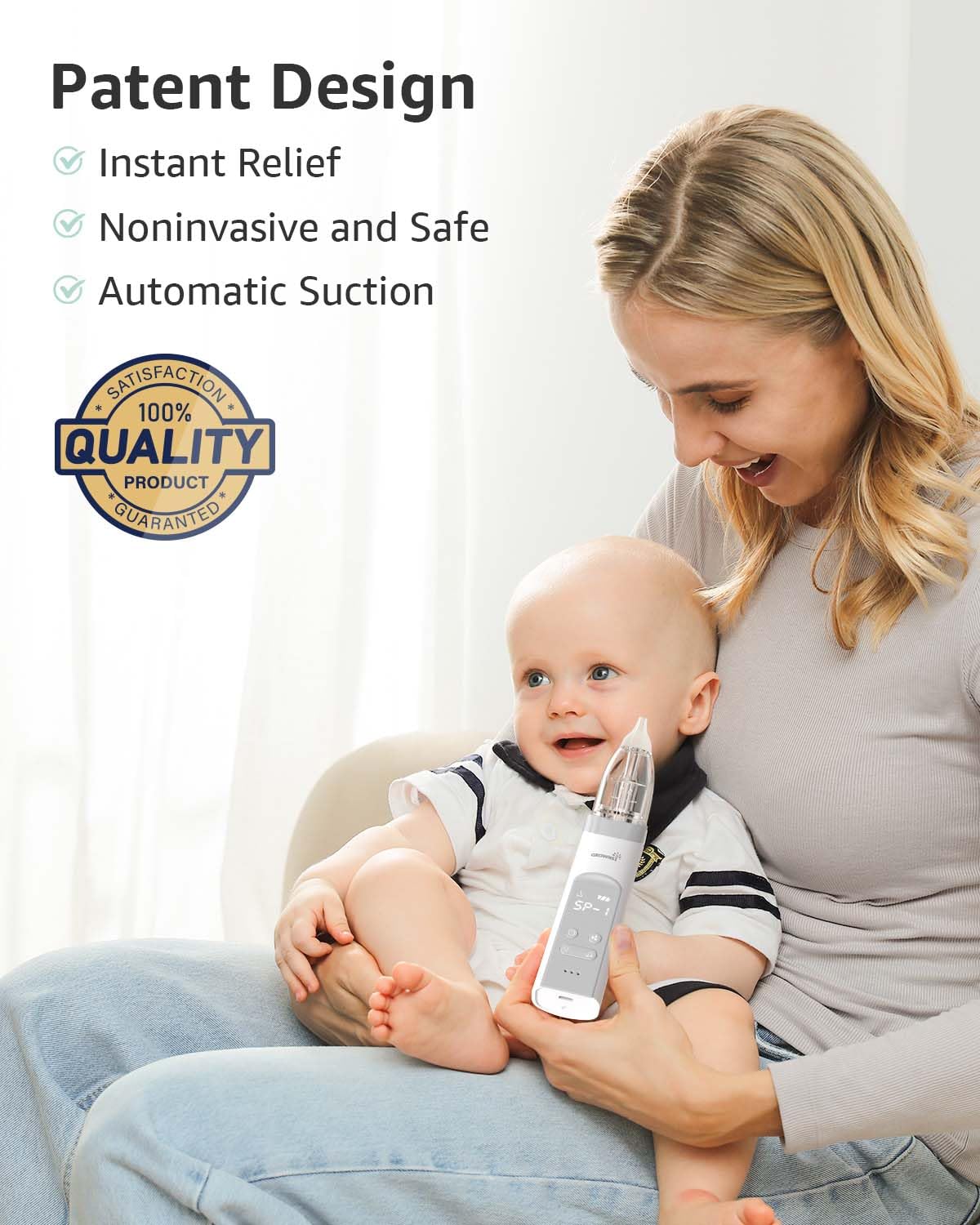 Infant on a lap while the GROWNSY electric aspirator is used