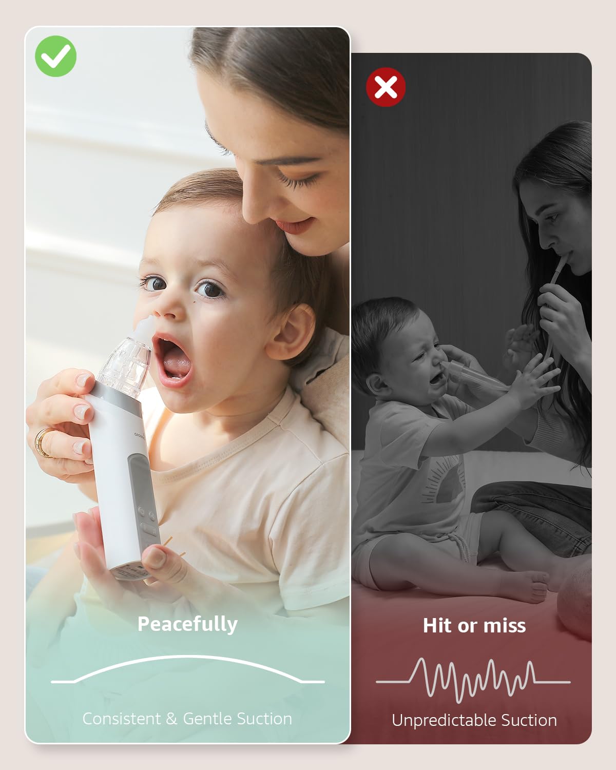 GROWNSY listing comparison of automatic suction against a manual tube