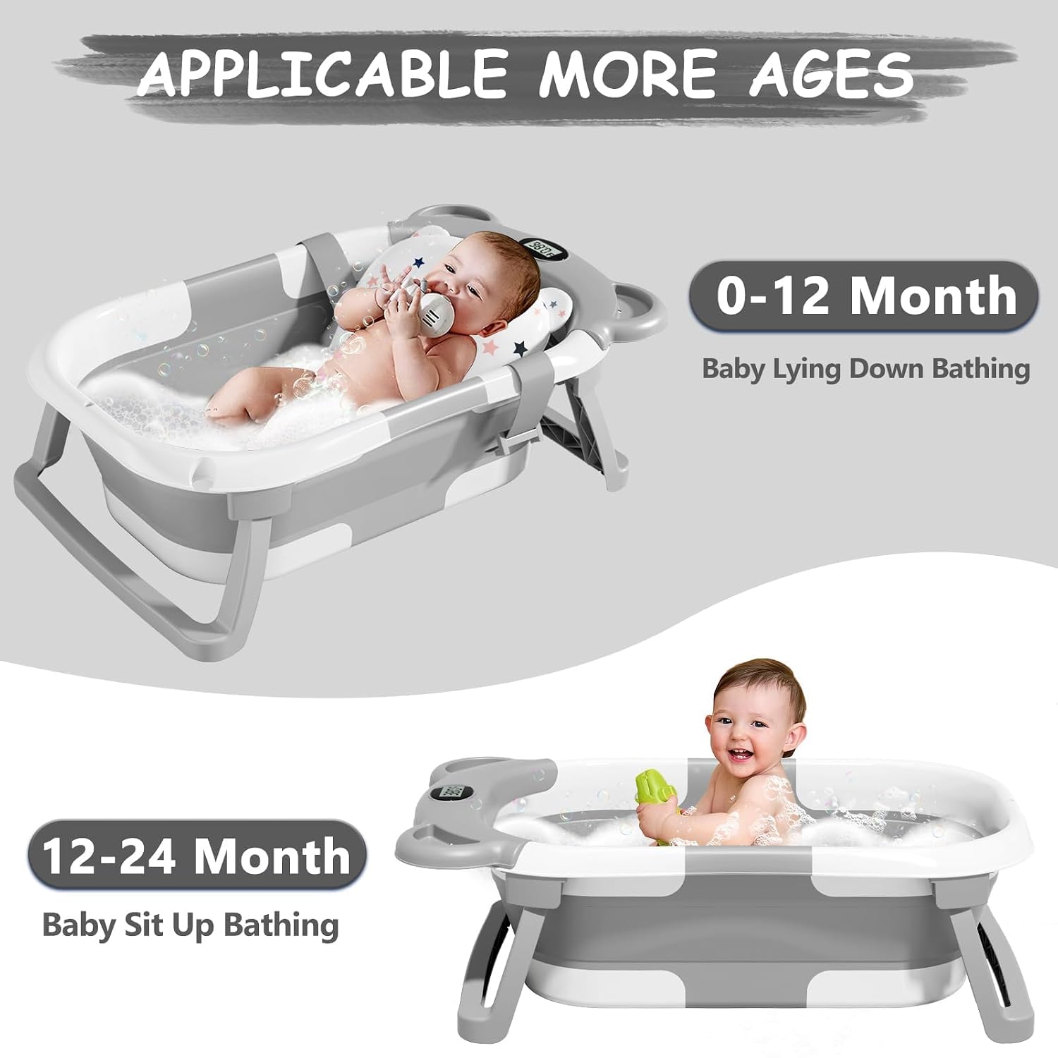 MoreFeel age graphic showing a baby lying from 0 to 12 months and sitting from 12 to 24 months